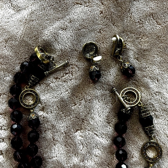 Heidi Daus Champagne Amethyst & Gold Double Necklace & Clip On Earrings Set - Picture 15 of 17